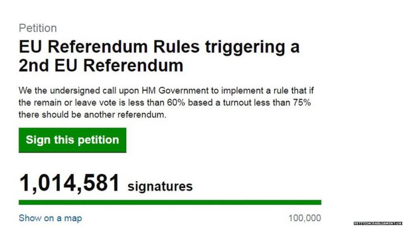 BREXIT: O petiție pentru un al doilea referendum a strâns peste 1 milion de semnături