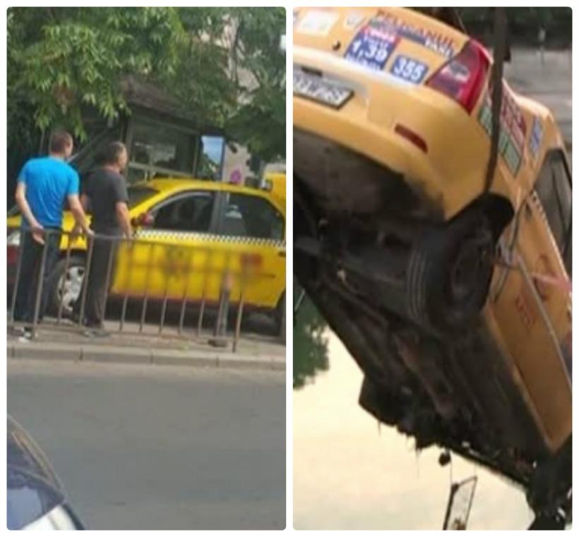 Accidente cu taximetrişti, în Capitală: Unul a intrat în ghereta unor jandarmi, altul a căzut în Dâmboviţa