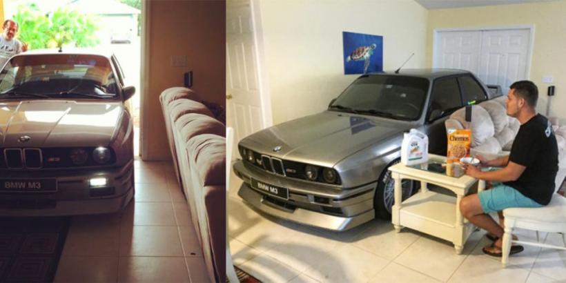 De teama uraganului Matthew, un american şi-a parcat BMW-ul M3 în sufragerie 