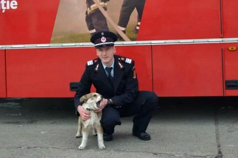 Căţeluşul Moby, salvat de un pompier dintr-un incendiu, devine mascota ISU Mureş