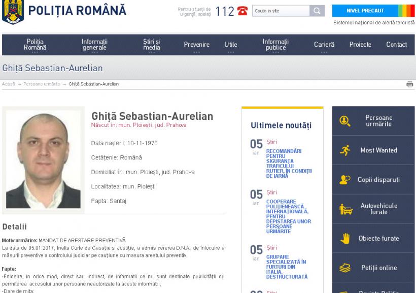 Prahova: Sebastian Ghiţă a fost dat în urmărire; el nu a fost găsit la domiciliu