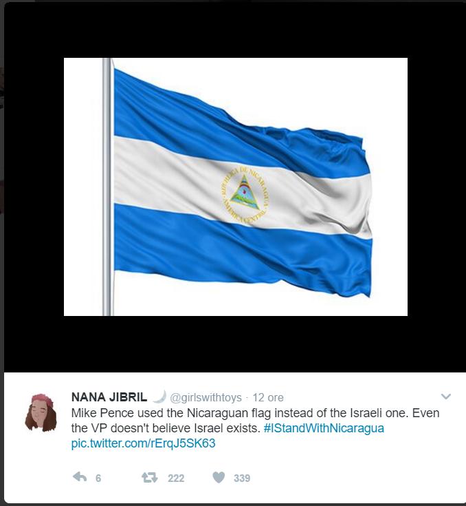 Vicepreşedintele SUA, Mike Pence, a confundat steagul Nicaraguei cu cel al Israelului