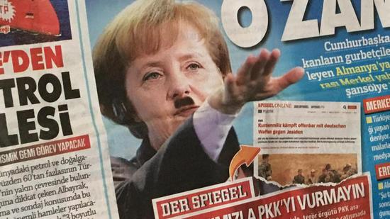 Angela Merkel apare cu o mustăcioară ca a lui Hitler pe coperta cotidianului turc Günes