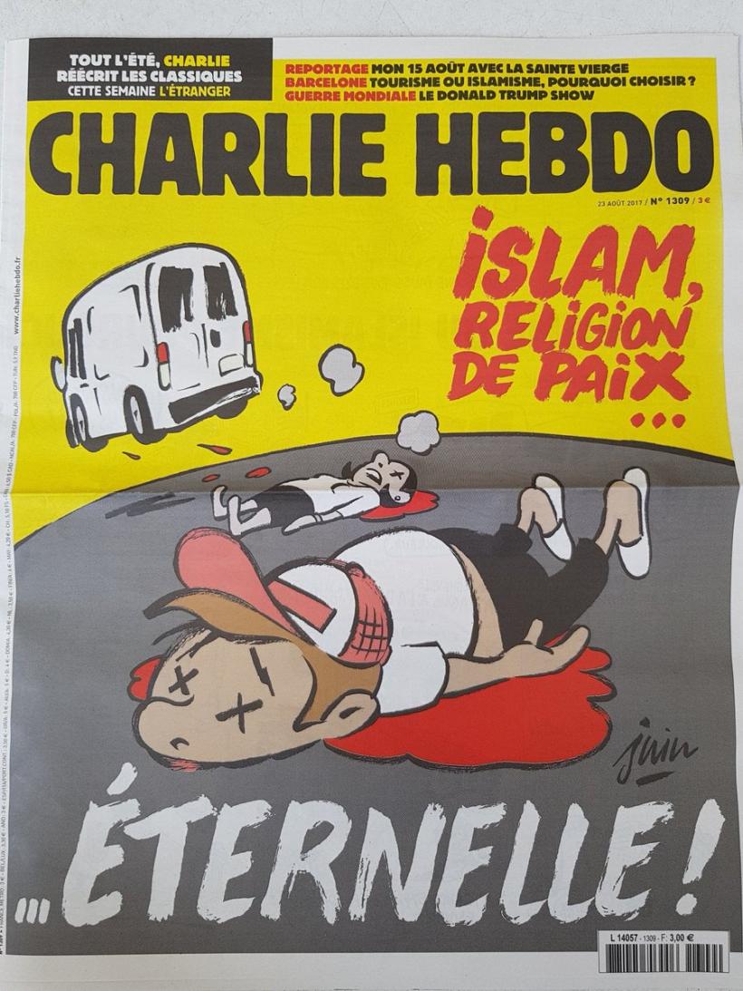 Coperta Charlie Hebdo, după atentatele din Spania: Islamul, religie a păcii... veşnice