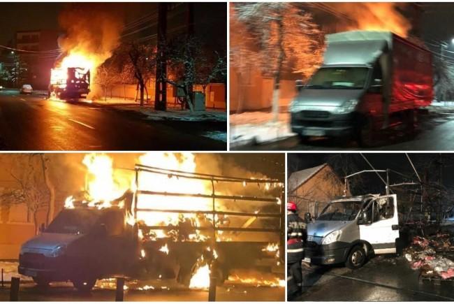 Arad: Autoutilitară distrusă de un incendiu; focul ar fi fost pus intenţionat