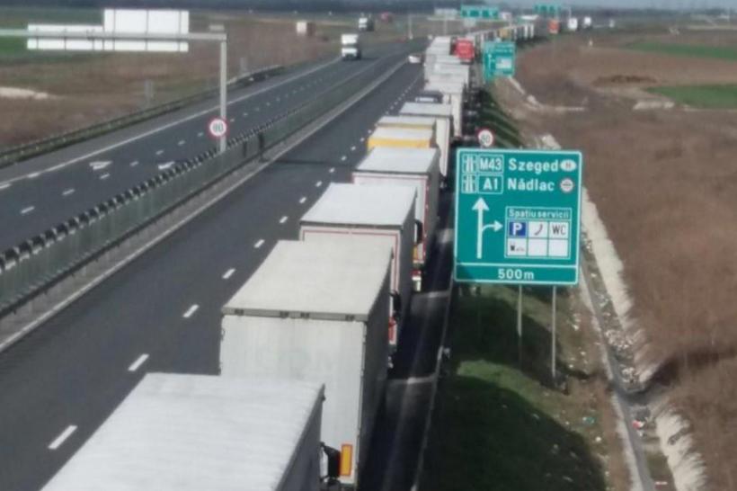 Șoferii de TIR-uri stau peste 10 ore la punctul de trecerea frontierei de la vama Nădlac