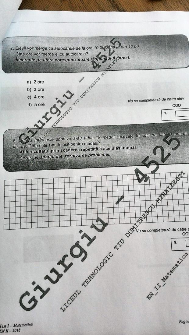 Subiecte MATEMATICĂ Evaluare Națională 2018. Avem subiectele pentru clasa a II-a 18615708