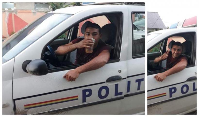 Verificări interne la IPJ, Teleorman, după ce un tânăr s-a pozat bând bere la volanul unei maşini de Poliţie