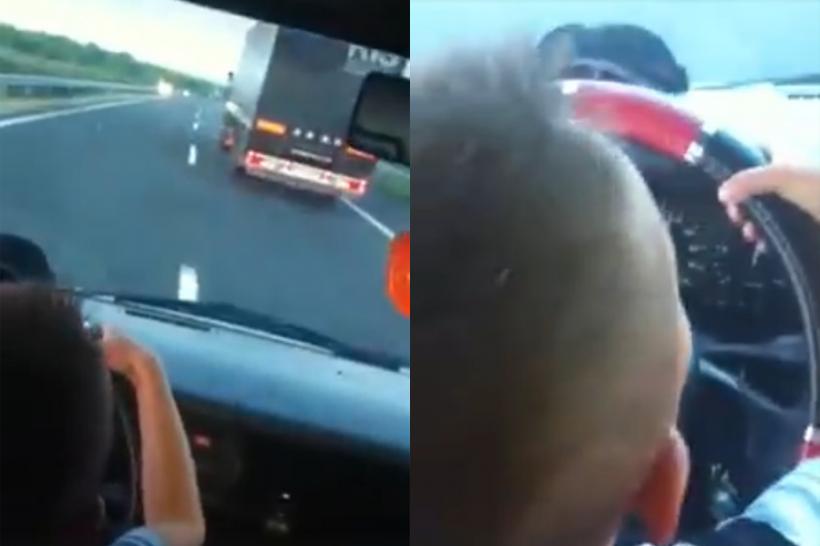VIDEO - Imagini SCANDALOASE. Un copil mic este lăsat să conducă mașina pe autostradă