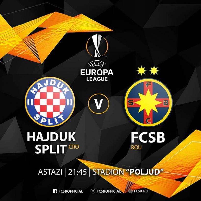 Europa League: Hajduk Split - FCSB 0-0. Ratare URIAȘĂ a lui Moruțan în ultimul minut