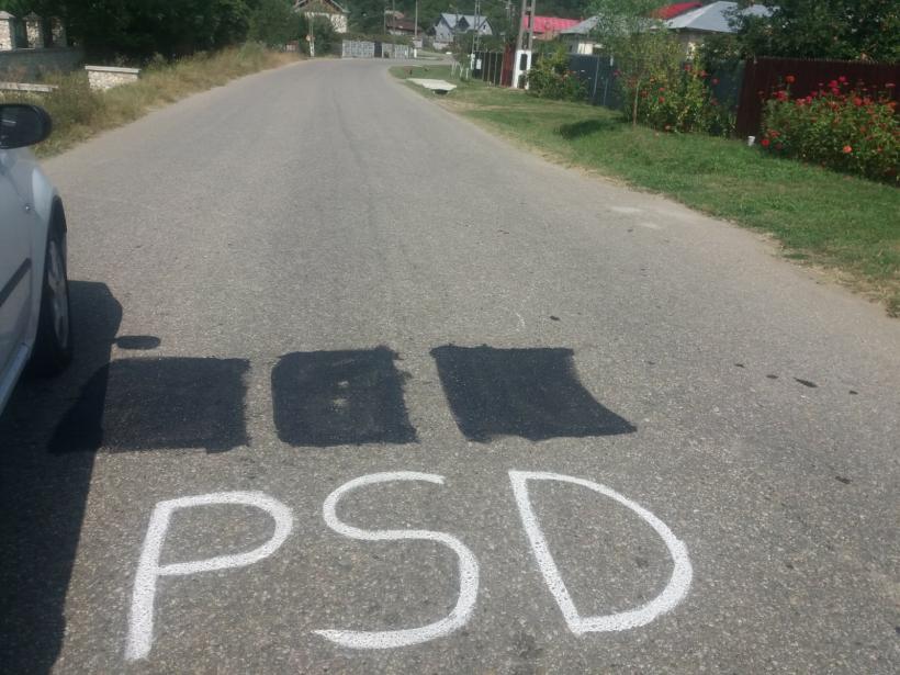 PSD își face reclamă la drumul mare cu vopseaua... Opoziției