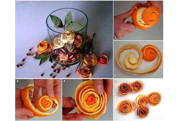 Trandafiri decorativi din coji de portocale