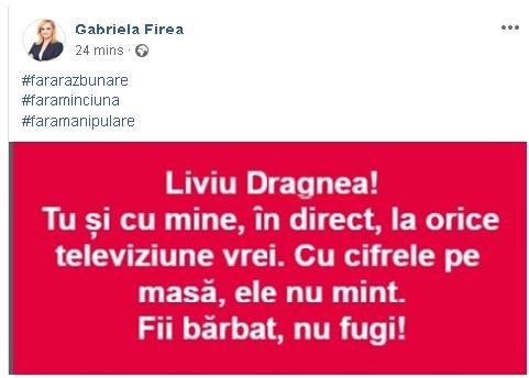 Gabriela Firea, un nou mesaj pentru Liviu Dragnea 