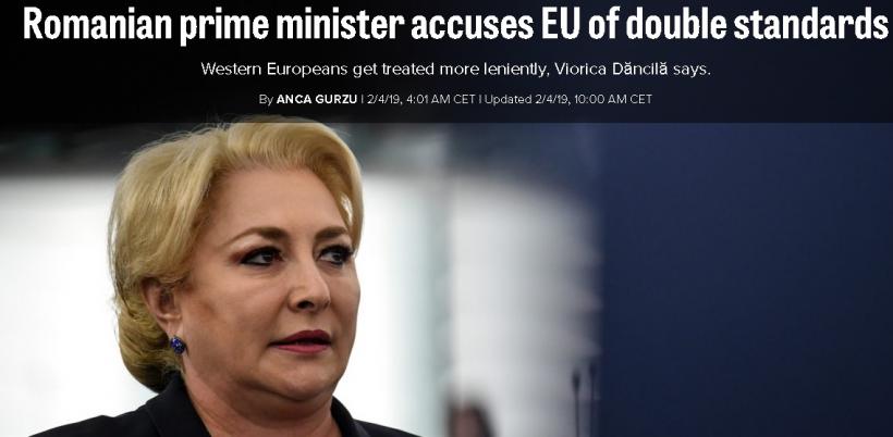 Premierul Viorica Dăncilă acuză Uniunea Europeană de folosirea standardelor duble