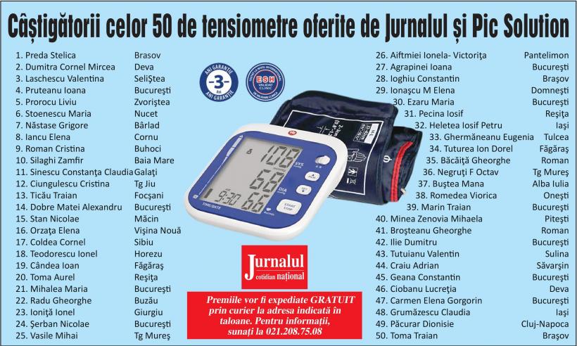 Câștigătorii celor 50 de tensiometre oferite de Jurnalul și Pic Solution