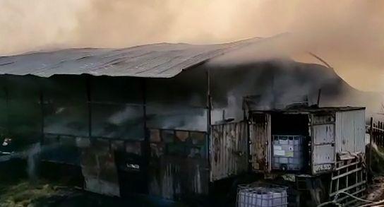 O fermă de porci din județul Argeș a luat foc!  Pompierii spun că există pericol de explozie