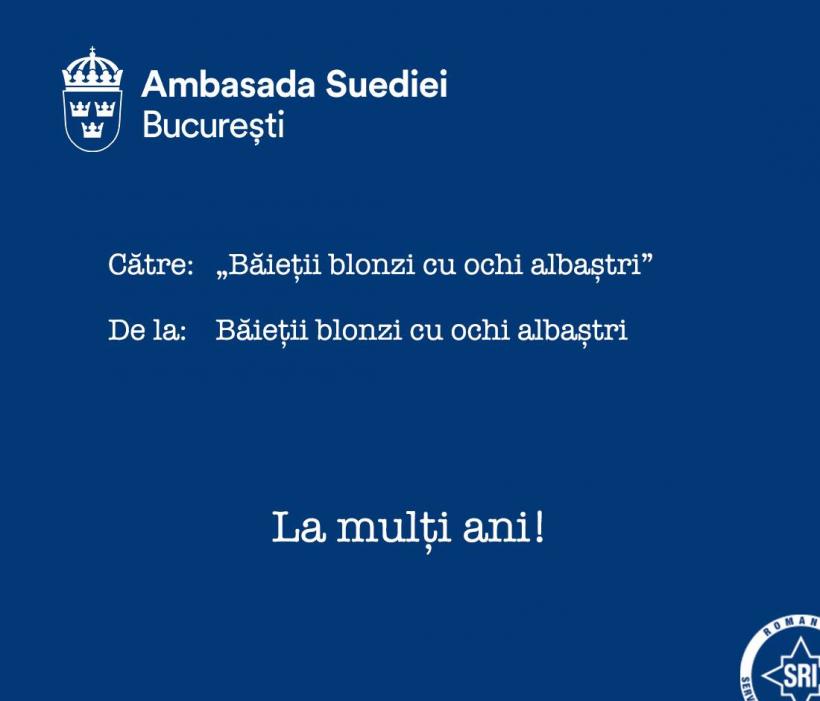 Ambasada Suediei în România, mesaj pentru SRI la împlinirea a 29 de ani 