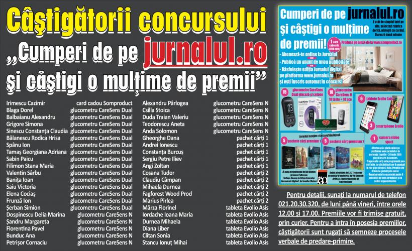 Câștigătorii concursului „Cumperi de pe www.jurnalul.ro şi câştigi o mulţime de premii!”