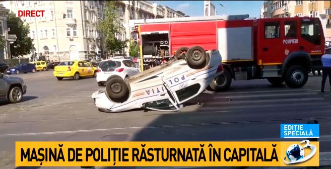 Mașină de Poliție, răsturnată în Capitală