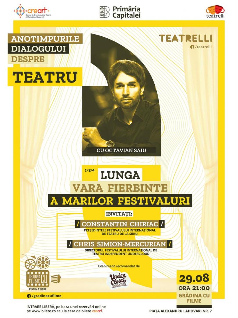 „Lunga vară fierbinte a marilor festivaluri” la Teatrelli – Octavian Saiu îi aduce în fața publicului pe directorii a două importante festivaluri de teatru