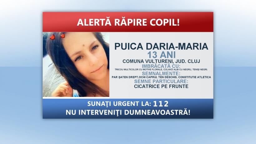 O fată de 13 ani din Cluj a fost răpită. Suspectul are 27 de ani