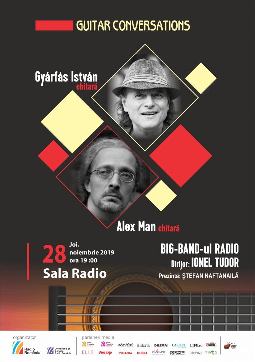 Guitar Conversations:  seară de jazz cu Big Band-ul Radio, chitariștii Gyarfas Istvan și Alex Man