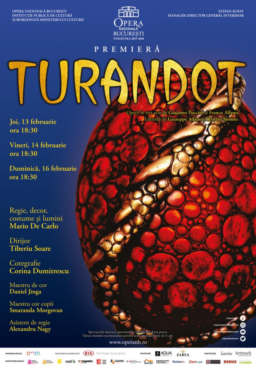 „Turandot” de Puccini, titlu de premieră pe scena Operei Naționale București
