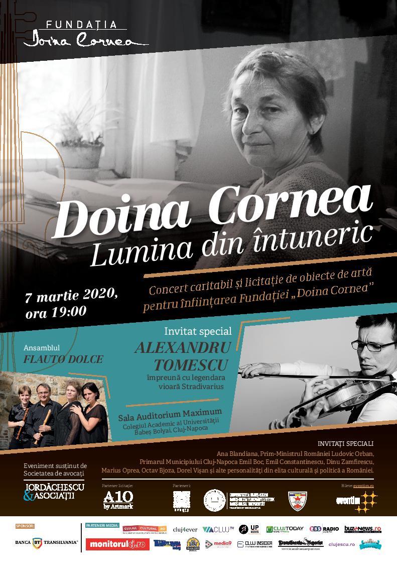 „Lumina din întuneric”.   Concert caritabil în memoria Doinei Cornea,  cu Alexandru Tomescu și al său Stradivarius