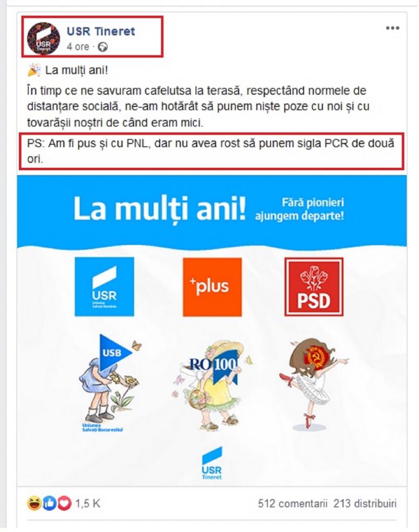 Mesaj din partea tinerilor Uniunii Salvați România, de Ziua Copilului, pentru liberali în timp ce Barna vrea la guvernare cu Orban, Tineretul USR-ist compară PNL cu PCR