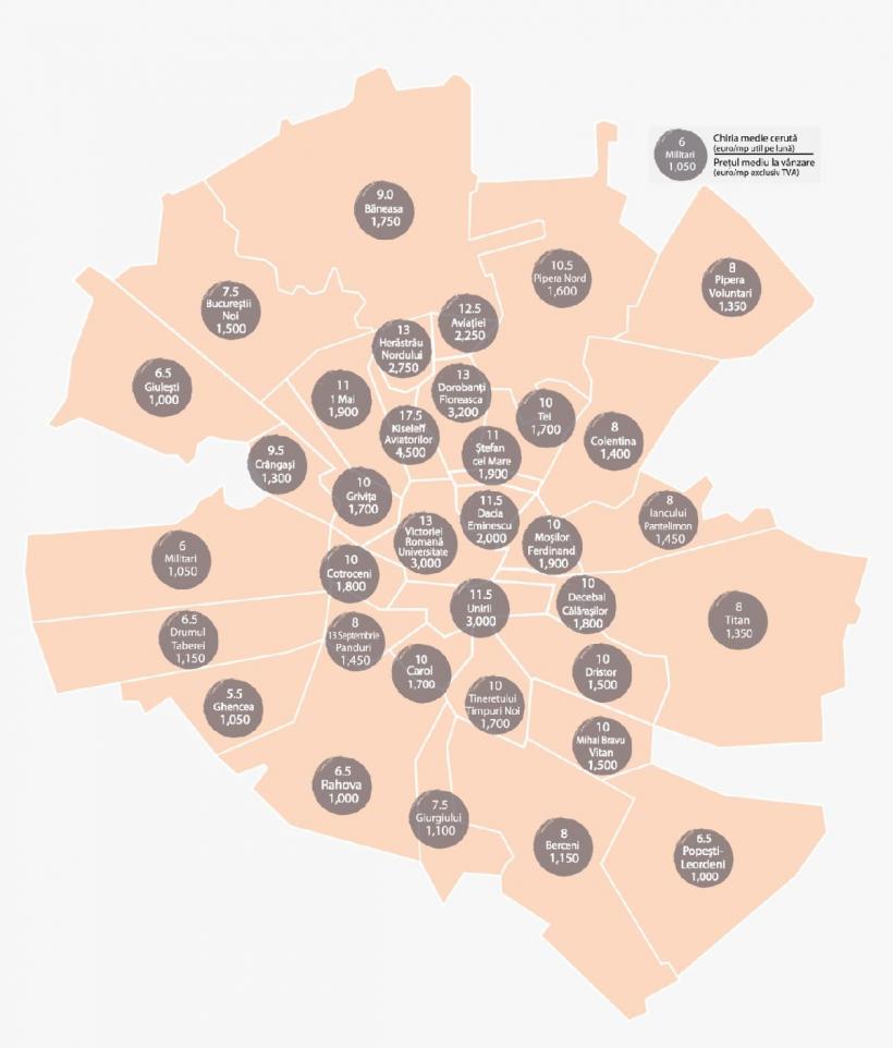 Harta imobiliară. Chirii și prețuri în București