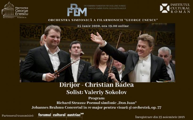 Violonistul Valeriy Sokolov și dirijorul Christian Badea, în stagiunea online a Filarmonicii „George Enescu”