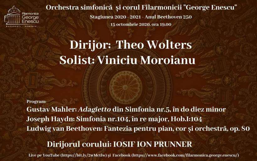 Stagiunea Filarmonicii continuă, în regim live, fără spectatori.  Mahler, Haydn, Beethoven, în programul de pe 15 octombrie