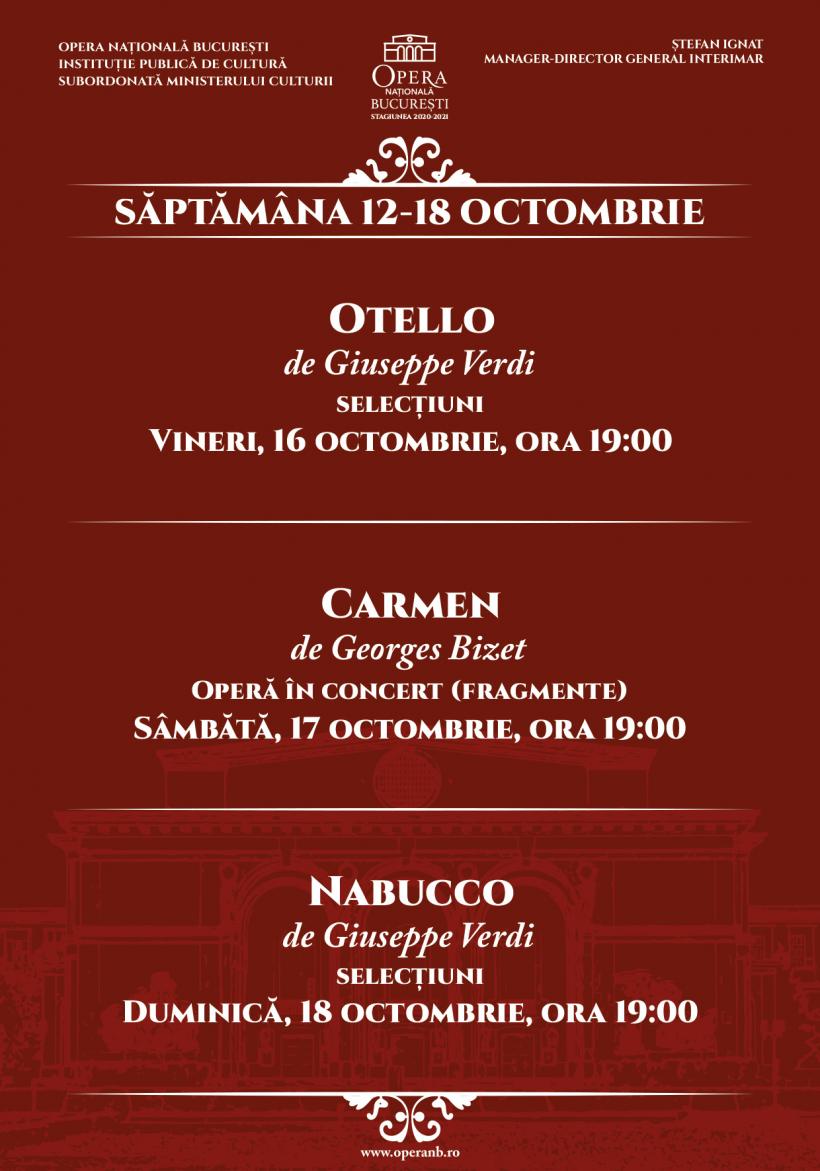 Opera Națională București redeschide publicului Sala Mare de spectacole cu trei titluri celebre din repertoriul universal