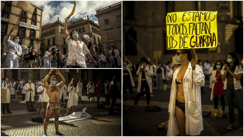 Galerie FOTO Protest în lenjerie intimă al medicilor rezidenți din Barcelona