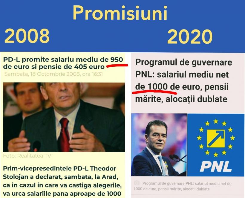 PNL, aceleași promisiuni, în 2020, ca și PDL, în 2008. Atunci au urmat tăieri de salarii și acordul cu FMI