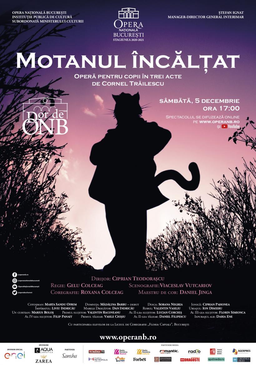 „Motanul încălțat” și „Tosca” transmise online de Opera Națională București cu ocazia Sfântului Nicolae