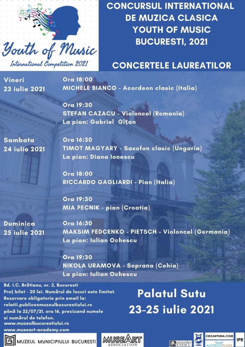 Concertele laureaților concursului  „YOUTH OF MUSIC 2021” la Palatul Suțu