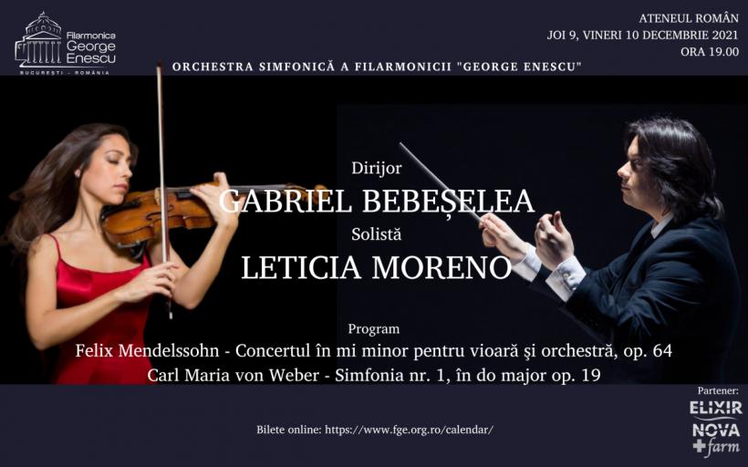 Celebra violonistă Leticia Moreno din Spania cântă în stagiunea Filarmonicii „George Enescu”