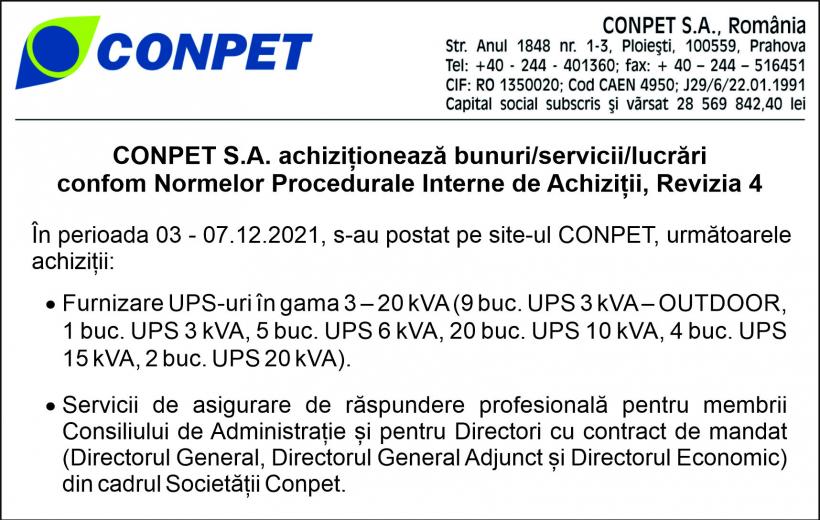 CONPET S.A. achiziționează bunuri/servicii/lucrări