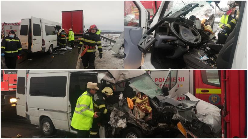 Tragedie pe Centura Caransebeș.  O persoană a murit și alte șase au fost rănite într-un accident între un microbuz și un TIR