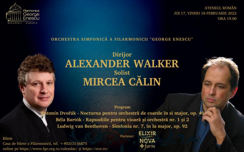 Dirijorul Alexander Walker și violonistul Mircea Călin, în stagiunea Filarmonicii „George Enescu”