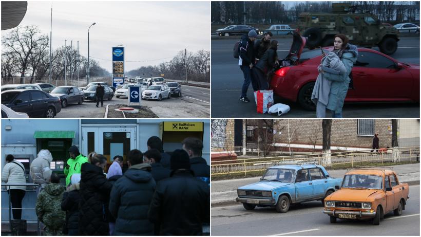 Imagini de coșmar în Ucraina. Oamenii disperați s-au înghesuit la bancomate, benzinării, farmacii și magazine alimentare