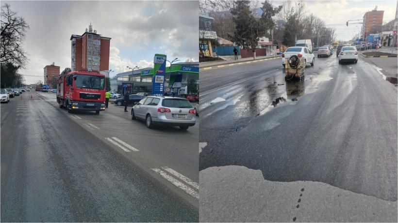 Accident la o benzinărie: un rezervor cu 1.000 de litri de motorină s-a răsturnat pe stradă 18779313