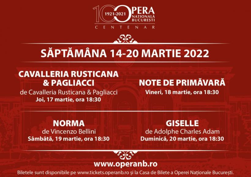 „Cavalleria Rusticana &amp; Pagliacci”, „Note de primăvară”, „Norma” și „Giselle”, pe scena Operei Naționale București