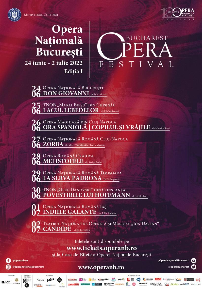 Bucharest Opera Festival  nouă teatre de operă şi balet din România şi Republica Moldova în nouă zile - 24 iunie – 2 iulie 2022  pe scena Operei Naţionale Bucureşti