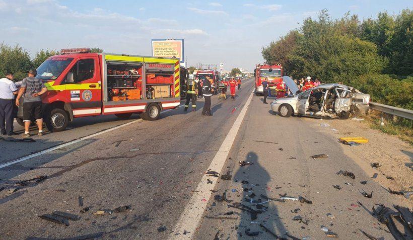Accident cu cinci mașini pe Autostrada A1, aproape de București. Cel puțin șapte persoane au fost rănite