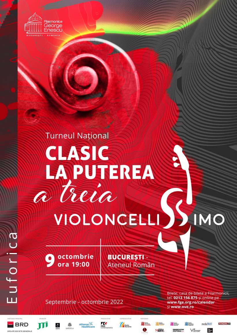 Turneul naţional Violoncellissimo 2022 ajunge la Ateneul Român duminică, 9 octombrie