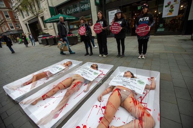 Imagini ȘOCANTE. Militanți vegani s-au pozat însângerați în mijlocul Londrei 18806803