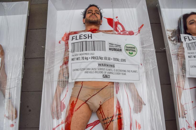 Imagini ȘOCANTE. Militanți vegani s-au pozat însângerați în mijlocul Londrei 18806805