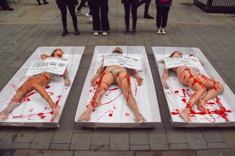 Imagini ȘOCANTE. Militanți vegani s-au pozat însângerați în mijlocul Londrei 18806806